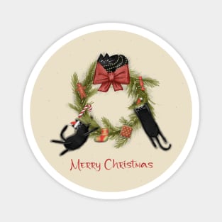 Merry Christmas - Black cats with Santa hat. Magnet